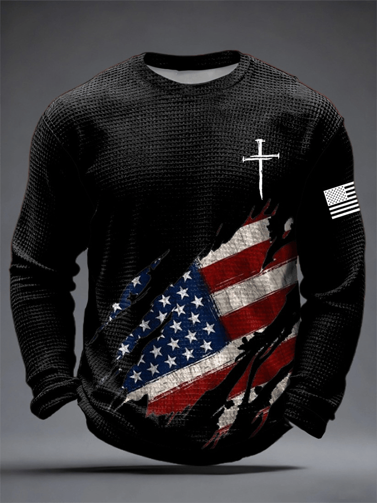 American Flag Cross Faith Long Sleeve Shirt Faith Based Apparel Christian Gifts Idea - Woodnwickscandlecompany