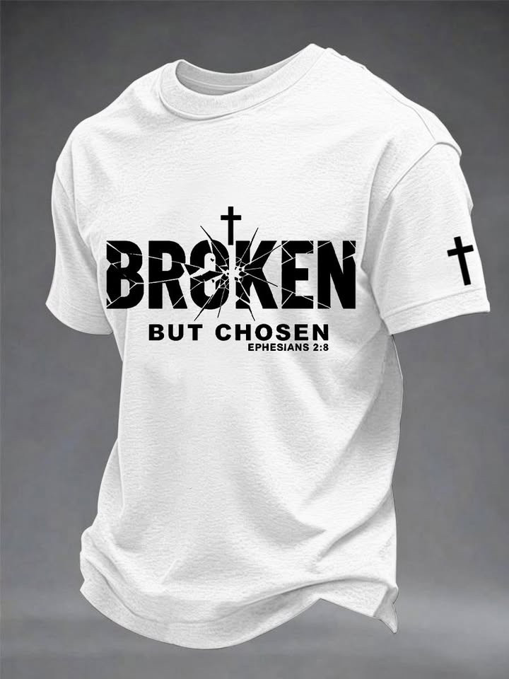 Broken But Chosen Cross T-Shirt Faith And Resilience Message Merchandise Gift For Him - WWCandleCo