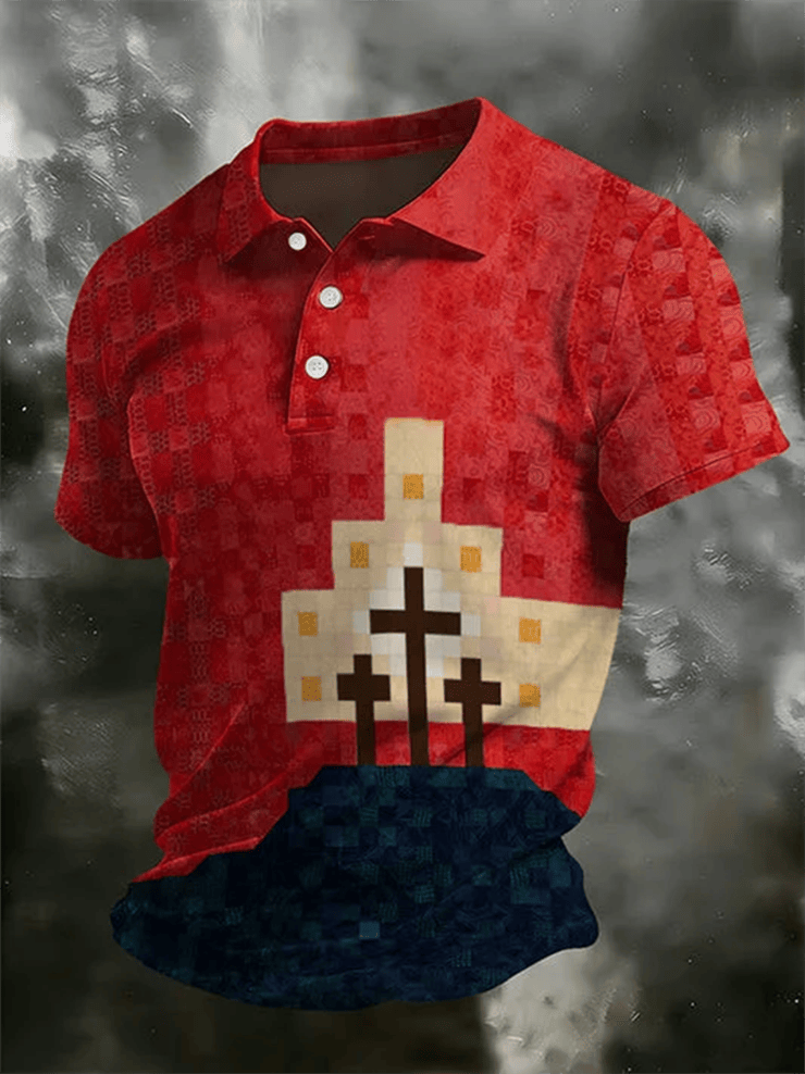 Christian Calvary Holy Cross Polo Shirt Patriotic Faith Apparel Faith Based Gifts Idea - WWCandleCo