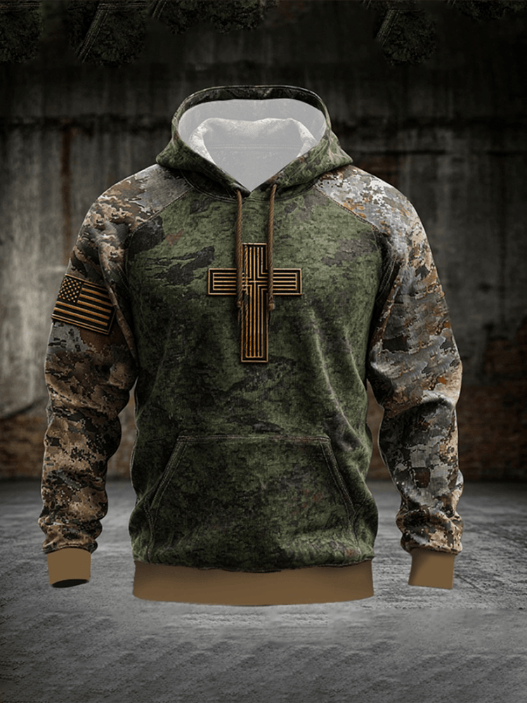 Christian Cross Flag Camo Hoodie Patriotic Faith Hooded Sweatshirt Christian Gifts For Dad - Woodnwickscandlecompany