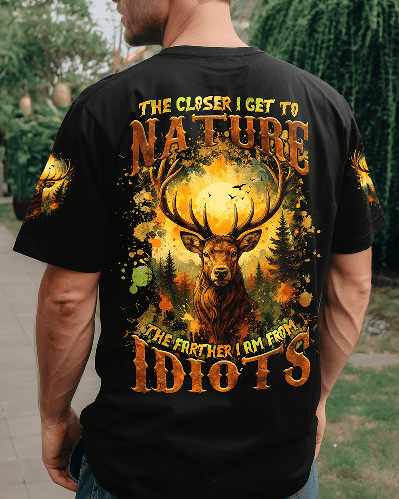 Deer The Closer I Get To Nature T-Shirt Patriotic Style Woodsman Shirt Gifts For Hunters - Woodnwickscandlecompany