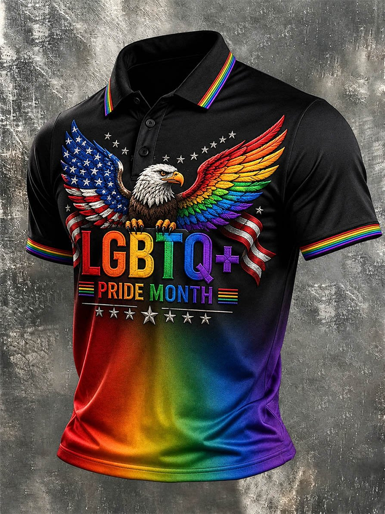 Eagle Pride Month LGBTQ Polo Shirt Pride Flag Clothes Gifts For Gay Boyfriend - WWCandleCo