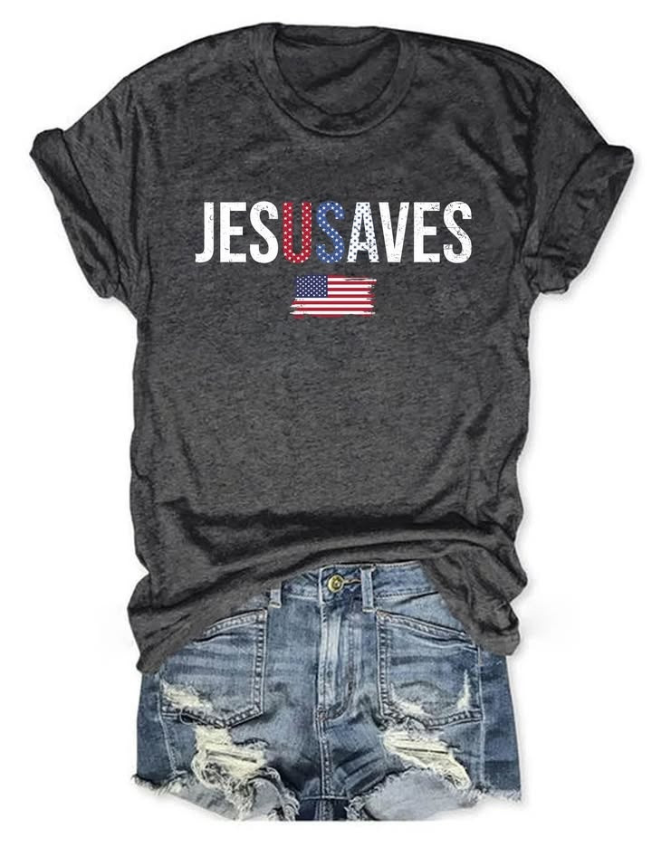 Jesus Saves USA Flag T-Shirt Christian Patriot Merch Gift For Religious Fans - WWCandleCo