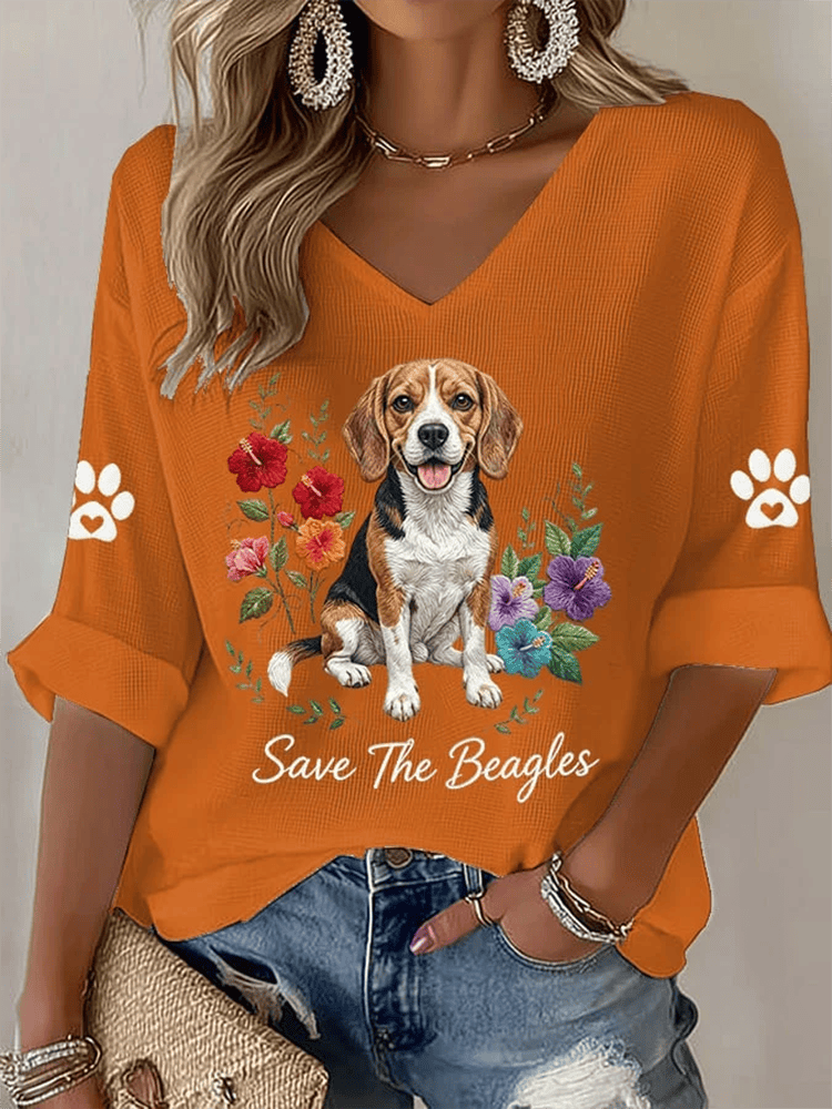 Save The Beagles V-Neck Long Sleeve Shirt Animal Rights Apparel Gifts For Dog Mom - WWCandleCo