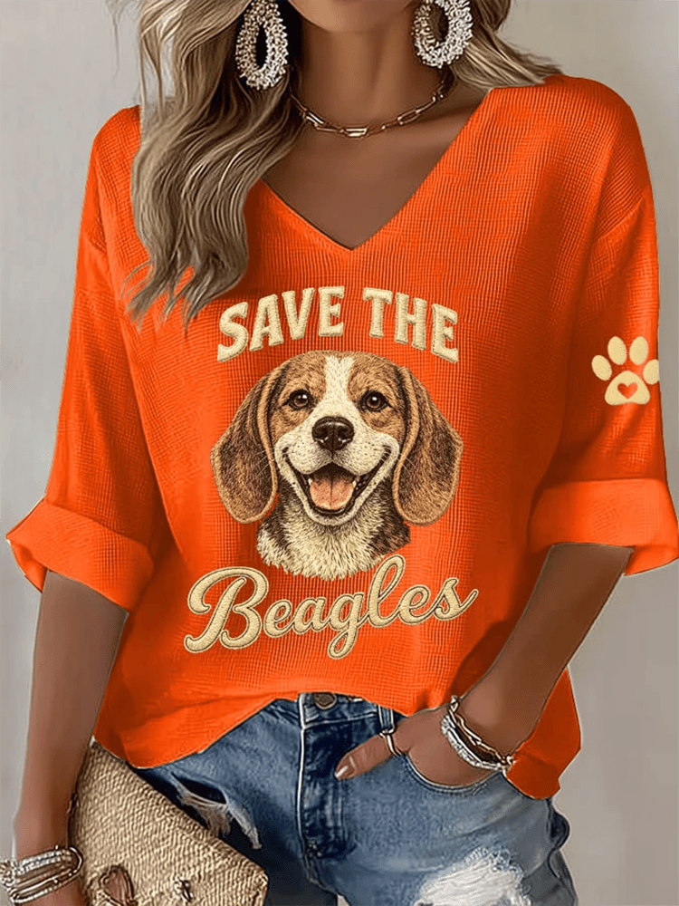 Save The Beagles V-Neck Long Sleeve Shirt Beagle Lover Advocacy Clothes Gifts Idea - WWCandleCo