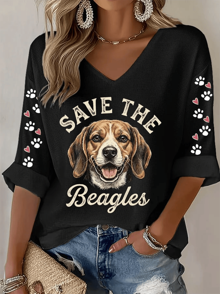 Save The Beagles V-Neck Long Sleeve Shirt End Animal Testing Apparel Dog Lovers Gifts - WWCandleCo