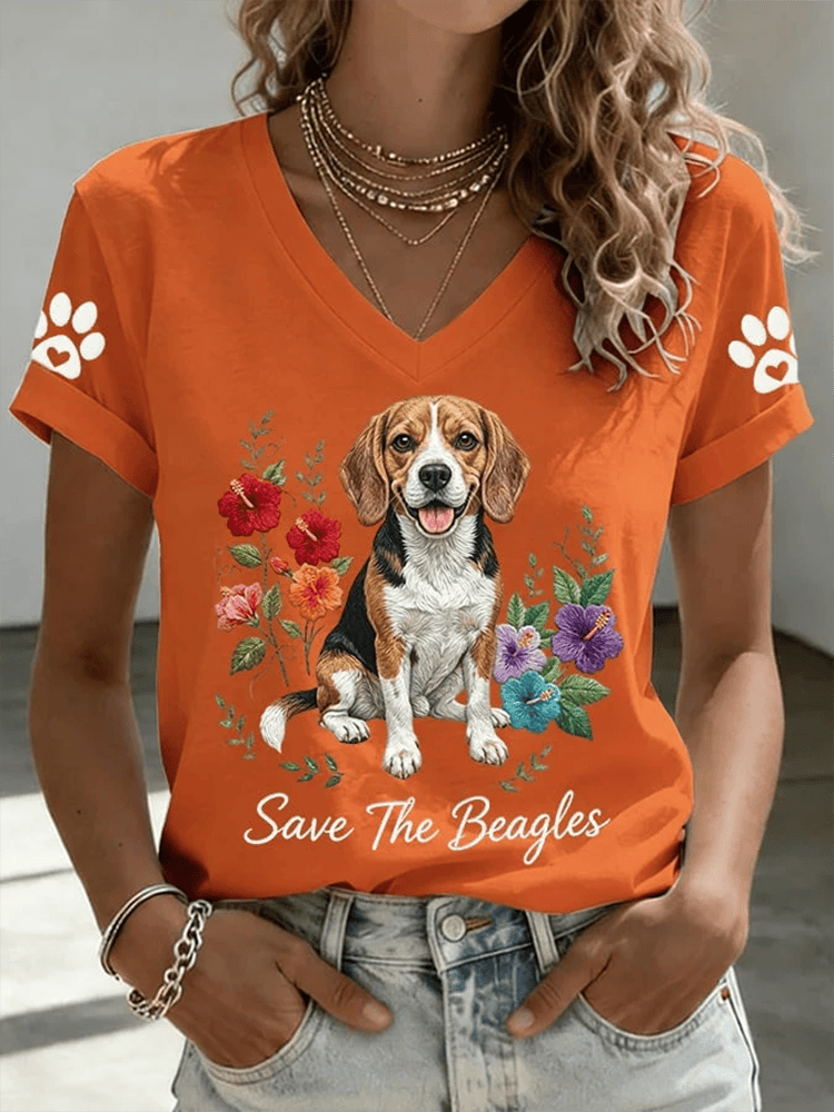 Save The Beagles V-Neck Shirt Animal Rights Apparel Merch Gifts For Supporters - WWCandleCo