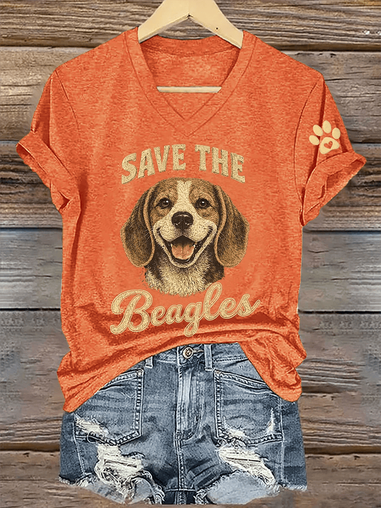Save The Beagles V-Neck Shirt Free The Beagles Campaign Outfits Idea Gifts For Dog Lovers - WWCandleCo