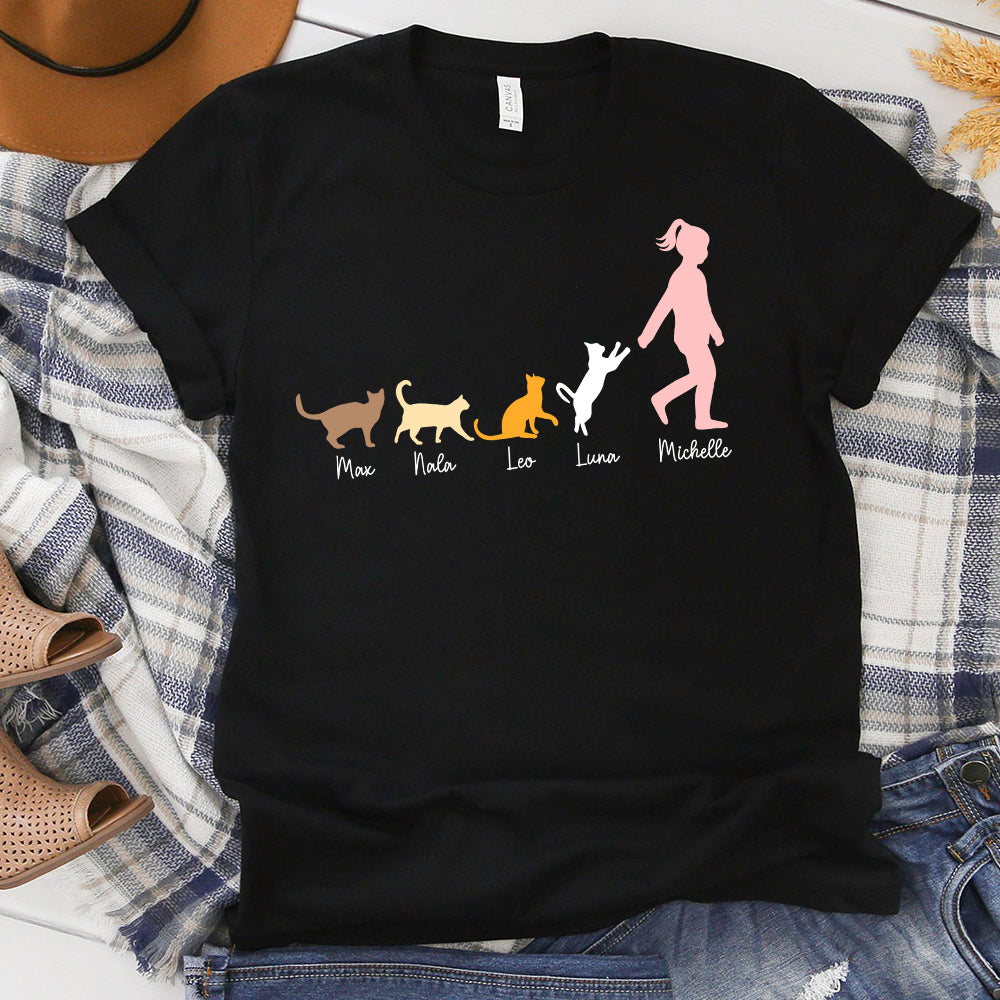 Cat Mom Walking With Cats T-Shirt - Image 2