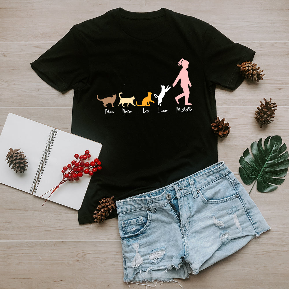 Cat Mom Walking With Cats T-Shirt - Image 3