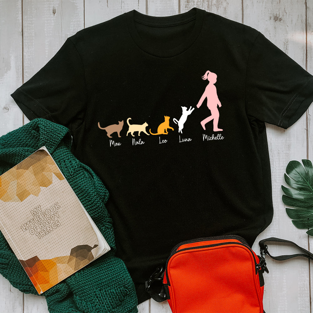 Cat Mom Walking With Cats T-Shirt - Image 4
