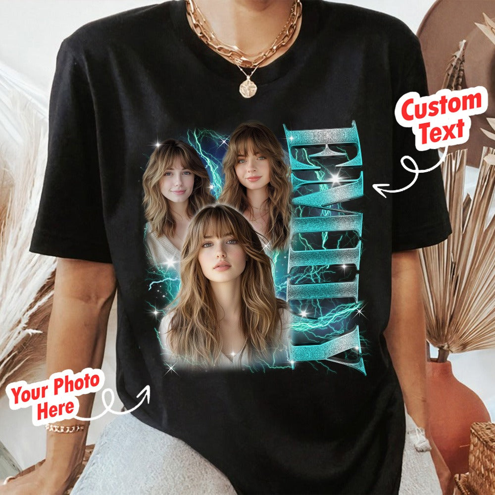 Custom Photo Your Own Bootleg Rap Tee T-Shirts, BoyFriend And GirlFriend Face Customized T-Shirts - Photo T-Shirt