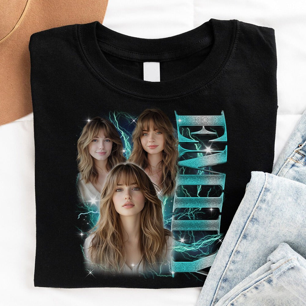 Custom Photo Your Own Bootleg Rap Tee T-Shirts, BoyFriend And GirlFriend Face Customized T-Shirts - Photo T-Shirt - Image 2