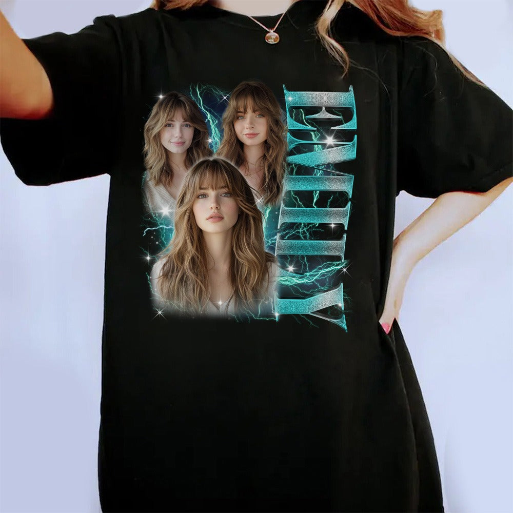 Custom Photo Your Own Bootleg Rap Tee T-Shirts, BoyFriend And GirlFriend Face Customized T-Shirts - Photo T-Shirt - Image 3