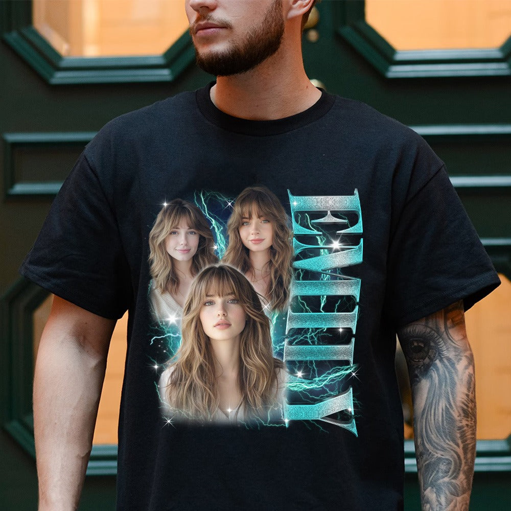 Custom Photo Your Own Bootleg Rap Tee T-Shirts, BoyFriend And GirlFriend Face Customized T-Shirts - Photo T-Shirt - Image 4
