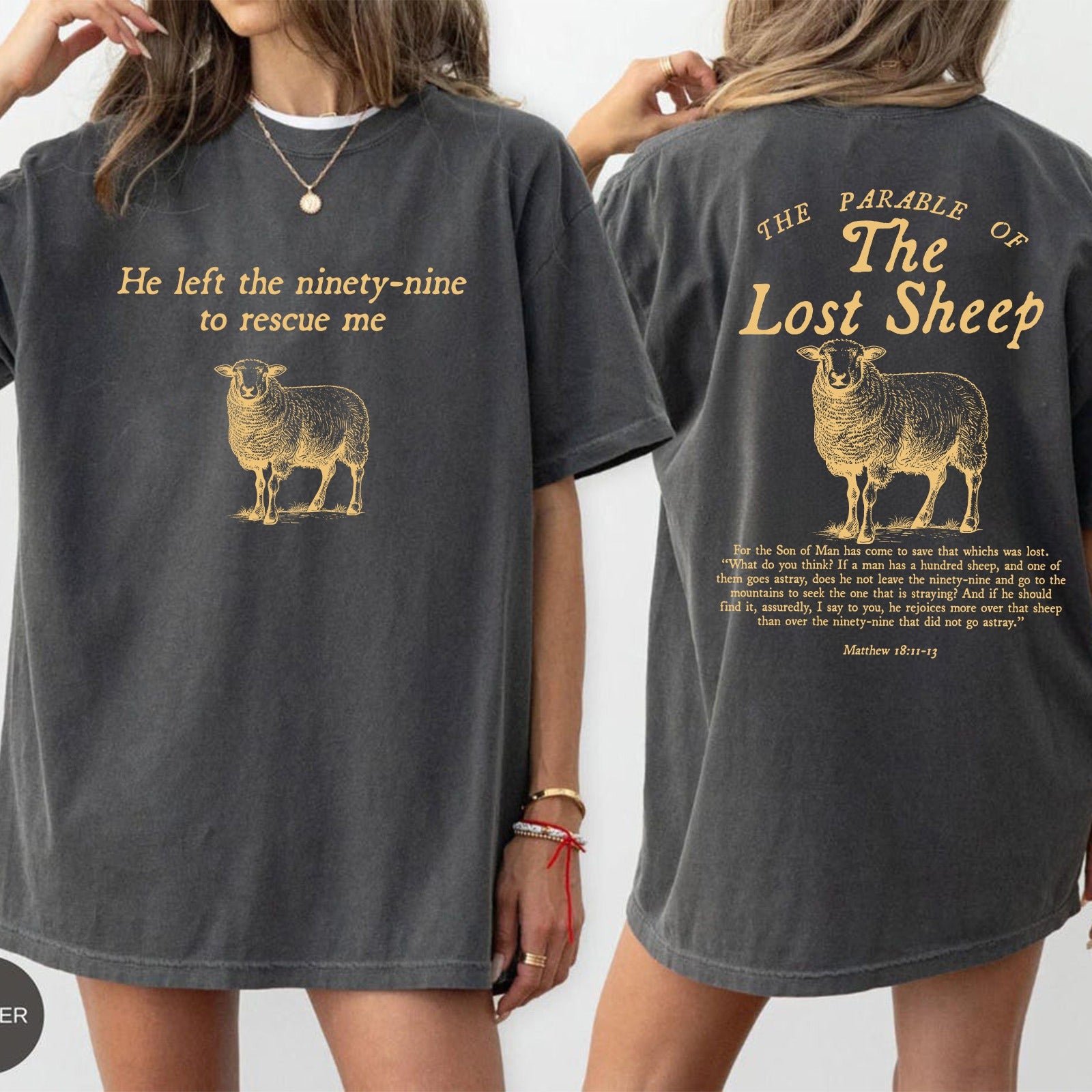 Parable of the Lost Sheep Bible Verse, Faith Based Worship T-Shirt - Inspirational Gift For Christian T-Shirt - Image 3