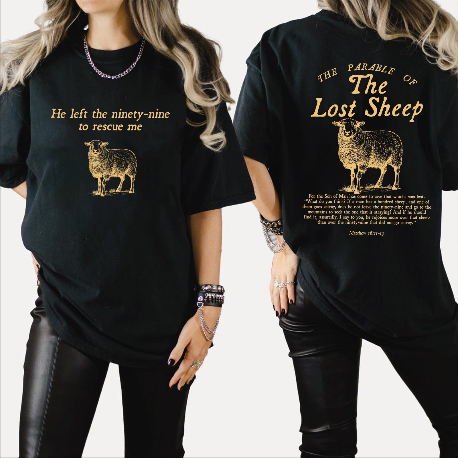 Parable of the Lost Sheep Bible Verse, Faith Based Worship T-Shirt - Inspirational Gift For Christian T-Shirt - Image 2