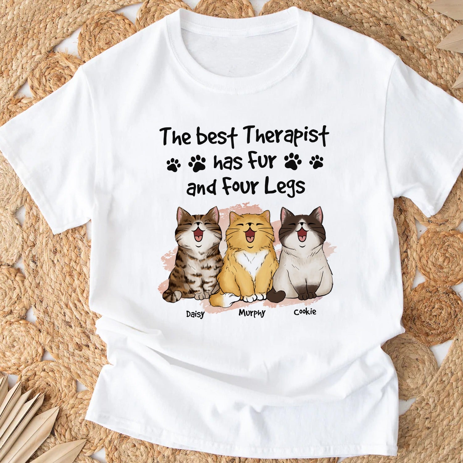 Funny Cat The Best Therapist Has Fur And Four Legs T-Shirt - Image 3