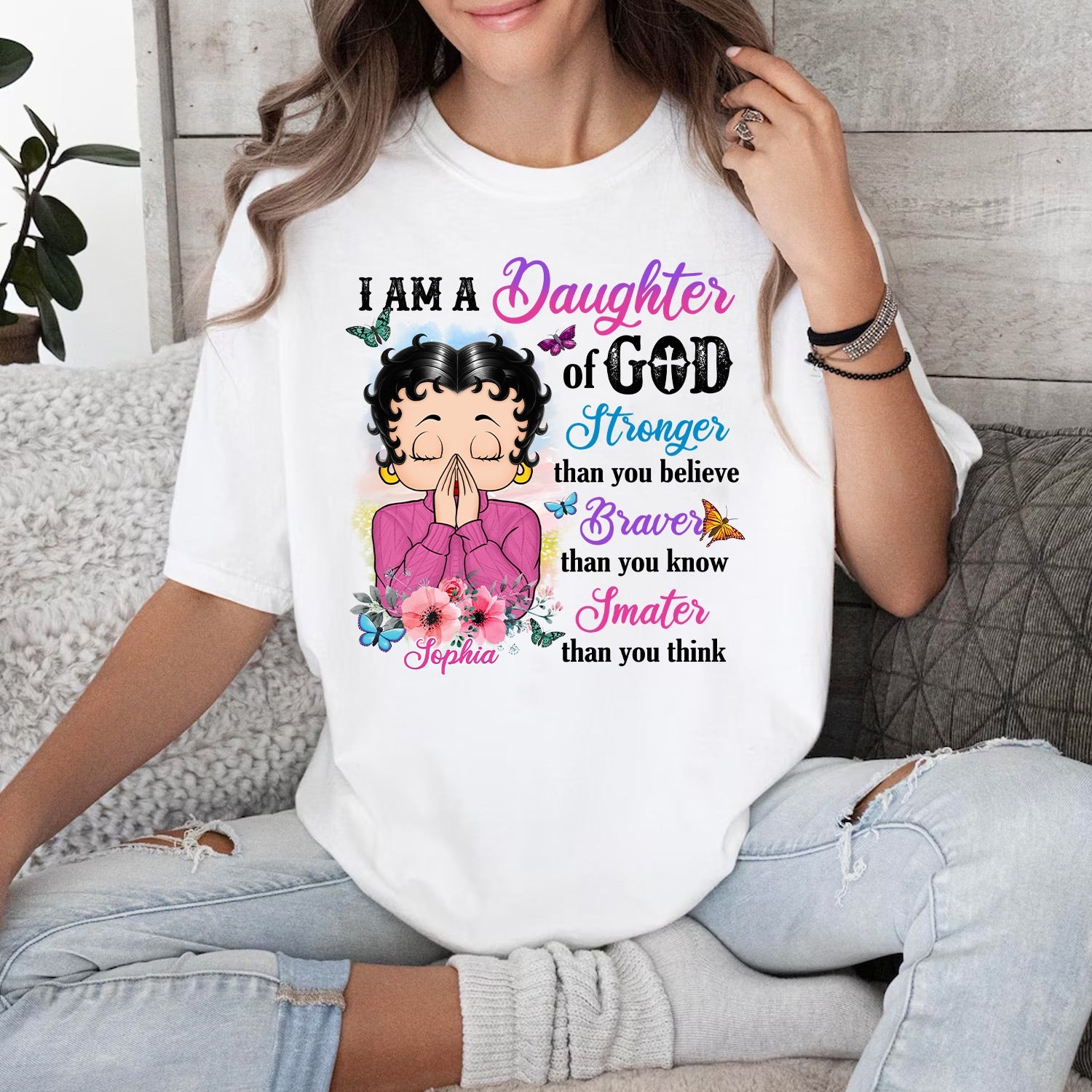 Vintage Girl, I Am A Daughter Of God Stronger Than You Believe T-Shirt