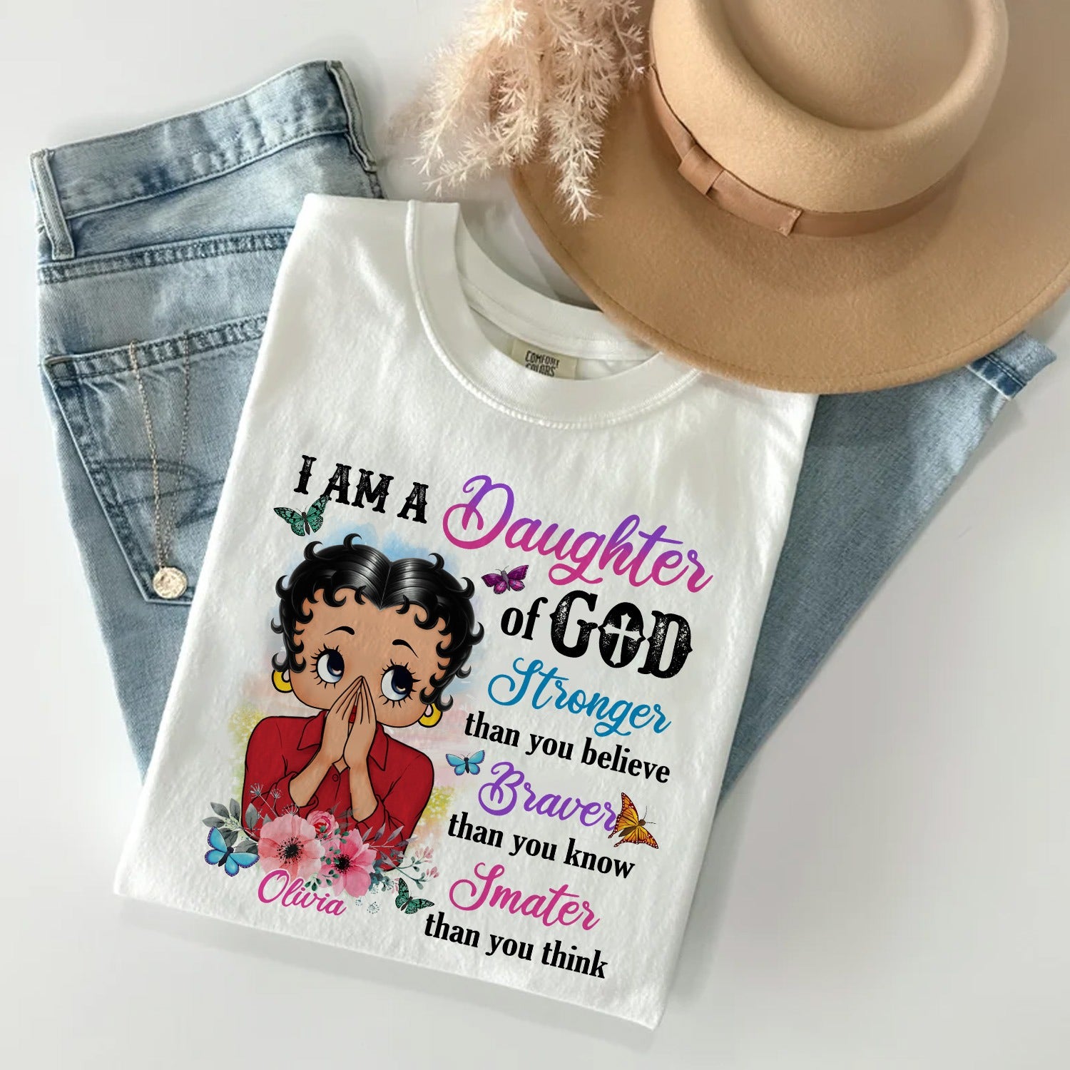 Vintage Girl, I Am A Daughter Of God Stronger Than You Believe T-Shirt - Image 2