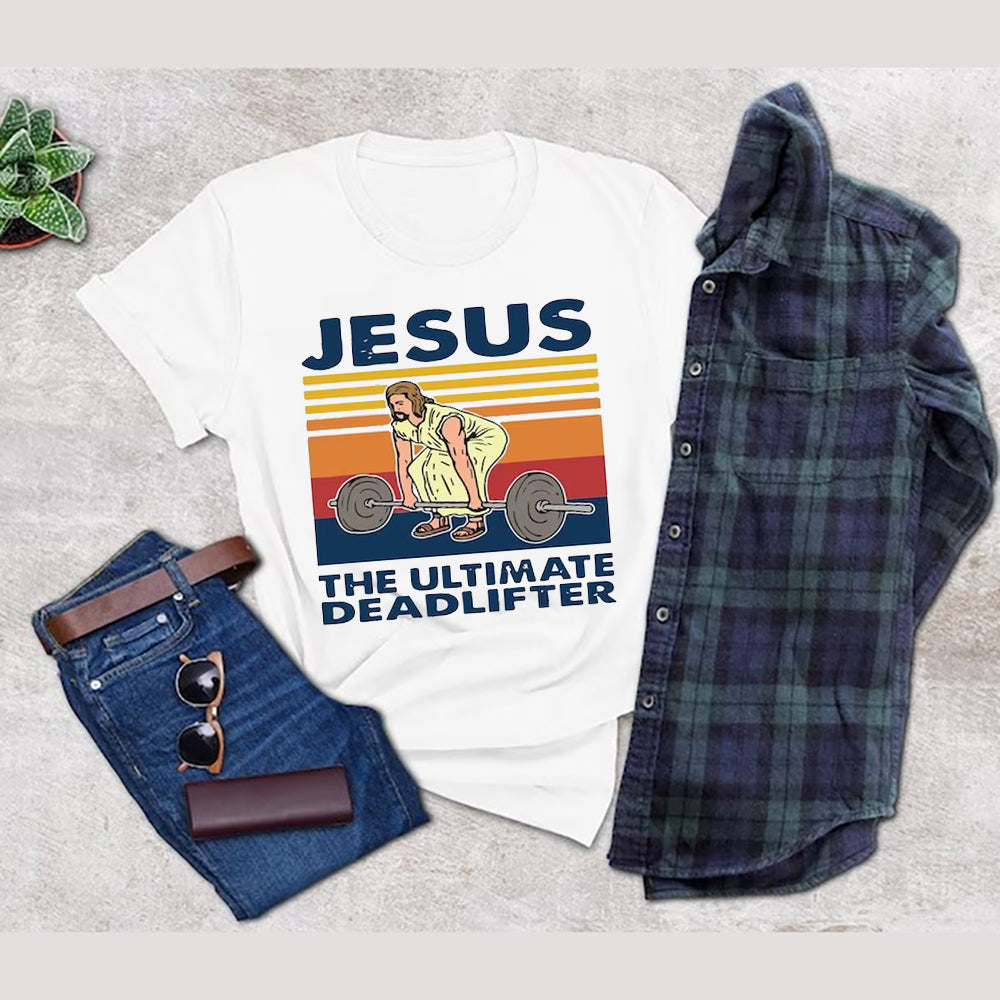 Jesus The Ultimate Deadlifter Weight Lifting Vintage T-Shirt - Image 3