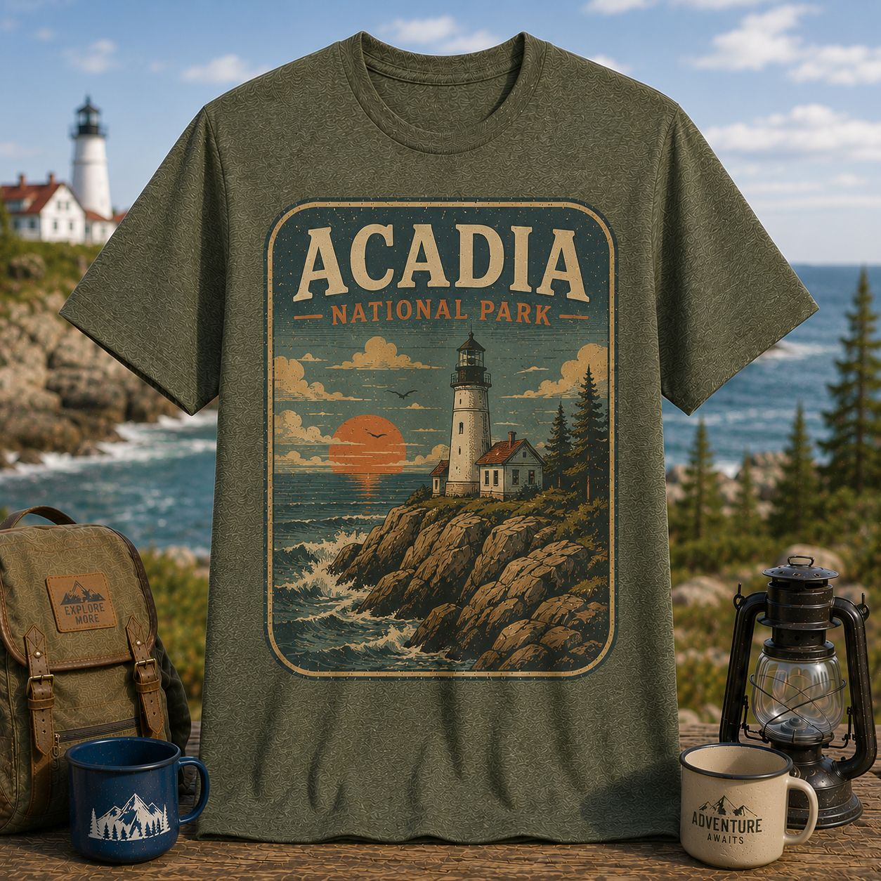 Acadia National Park Lighthouse Coastal Adventure Vintage T-Shirt