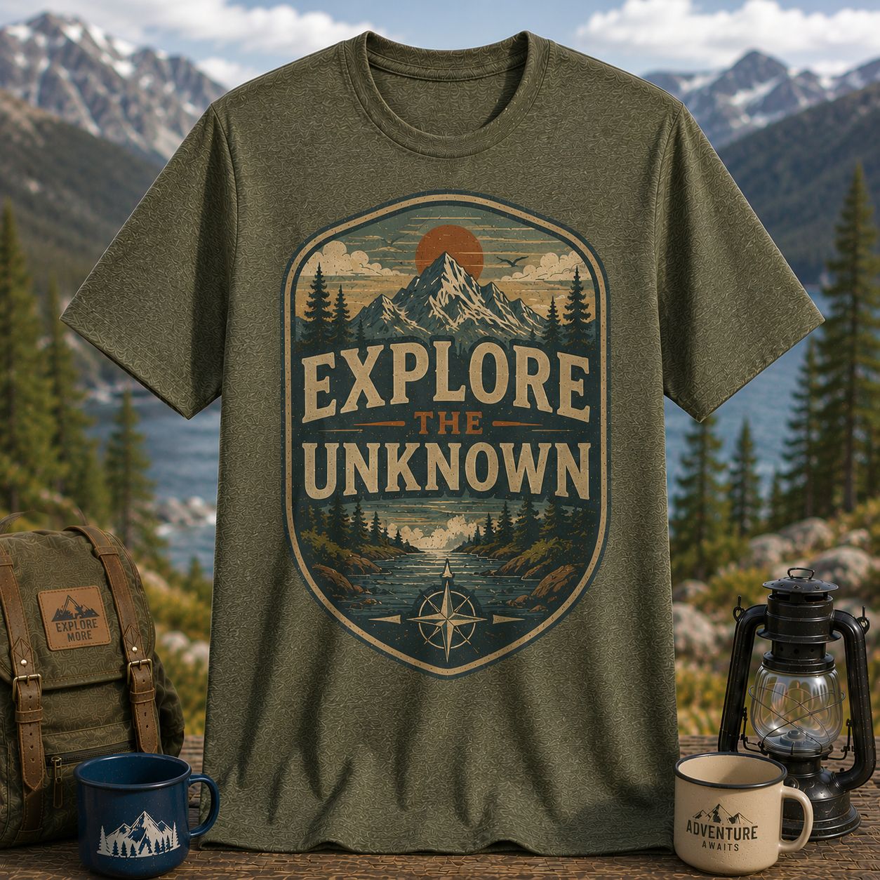 Explore The Unknown Vintage Outdoor Emblem Graphic T-Shirt