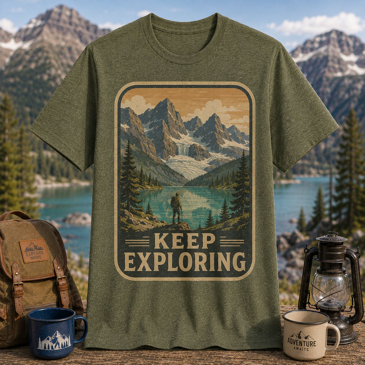 Keep Exploring Glacial Lake Mountain Adventure Unisex T-Shirt