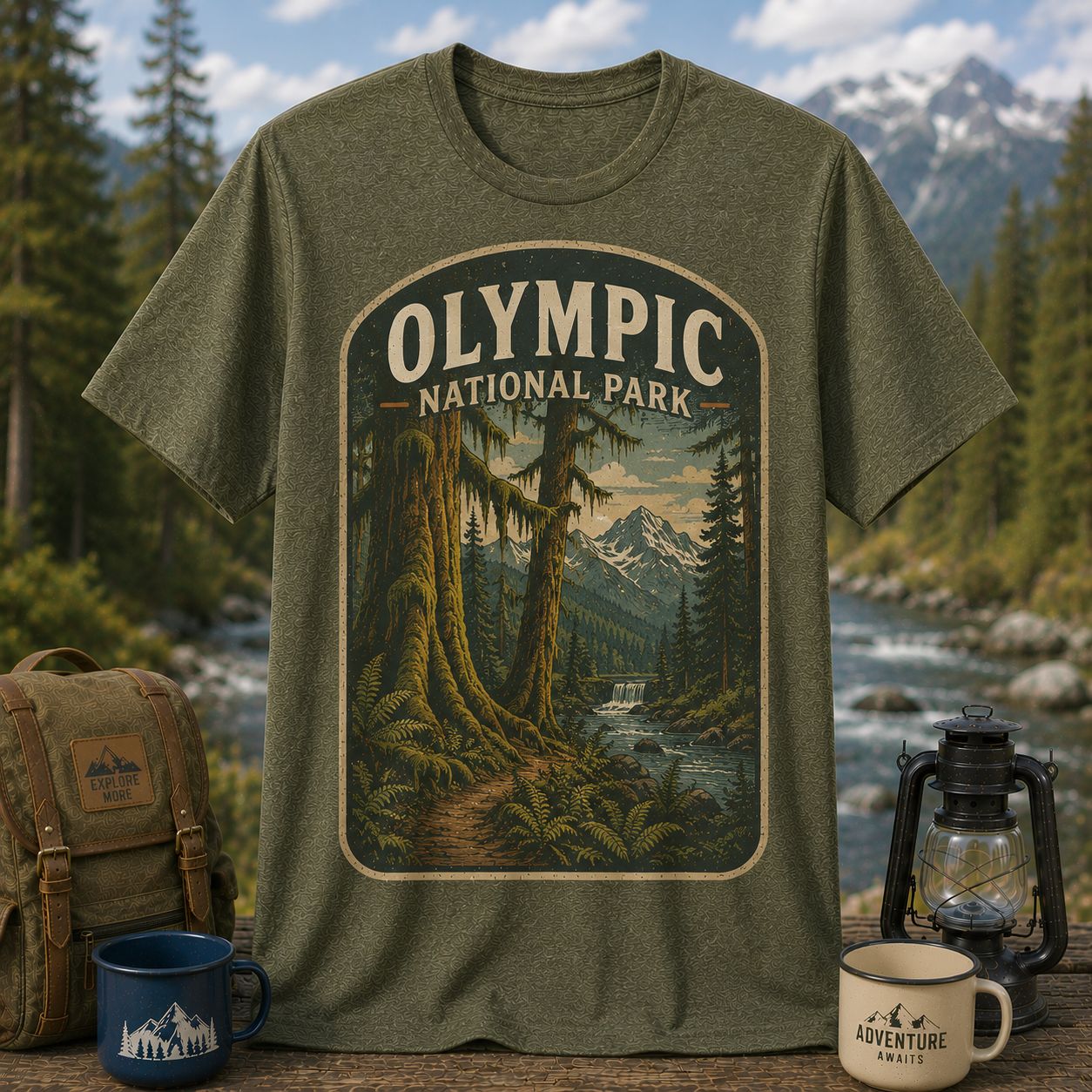 Olympic National Park Mossy Forest Vintage Nature Graphic Tee