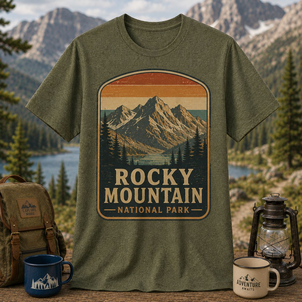 Rocky Mountain National Park Vintage Mountain Skyline T-Shirt