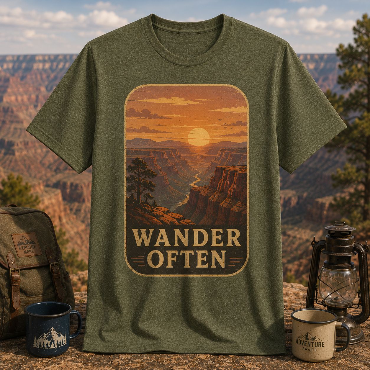 Wander Often Vintage Canyon Sunset Adventure Graphic Tee