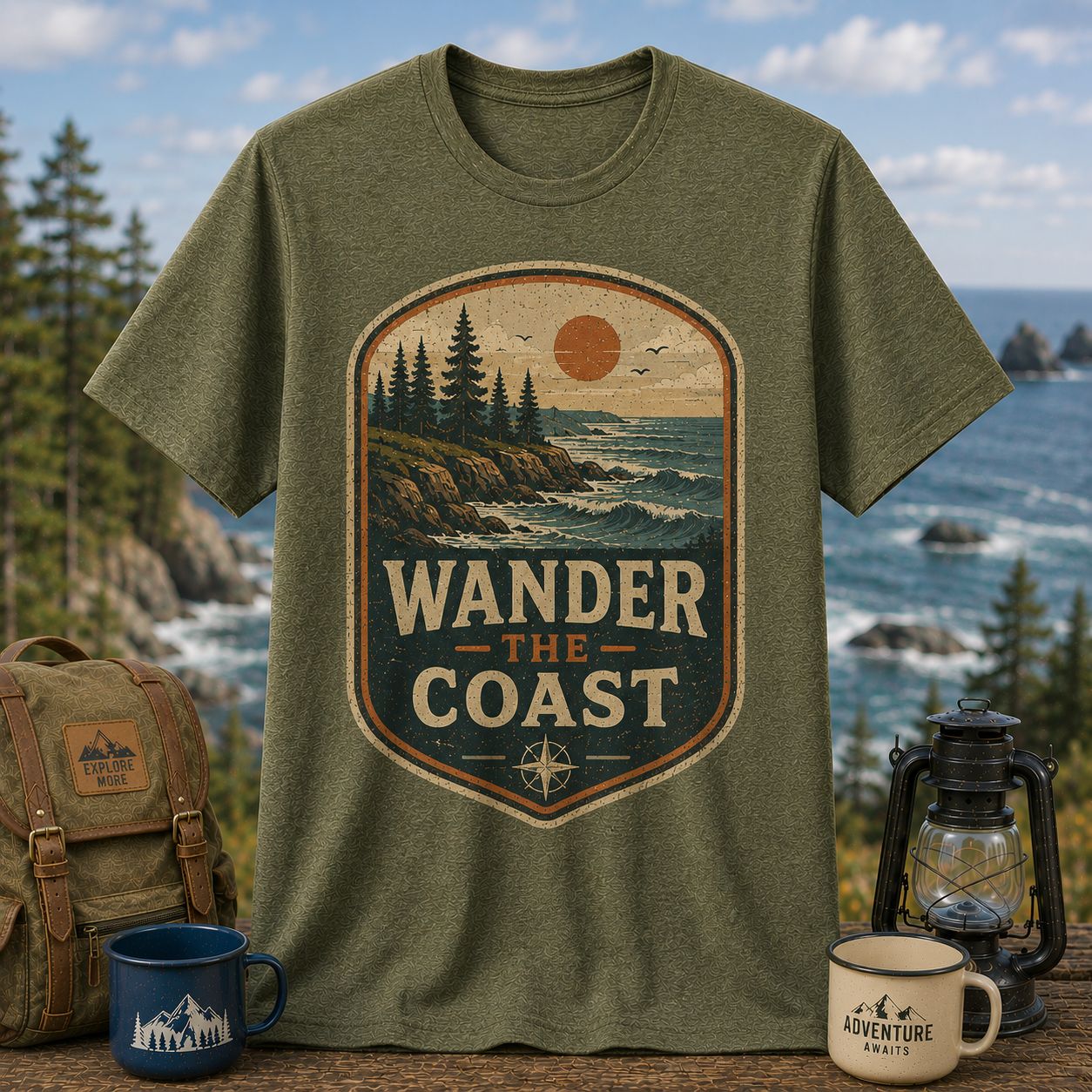 Wander The Coast Vintage National Parks Outdoor Adventure T-Shirt
