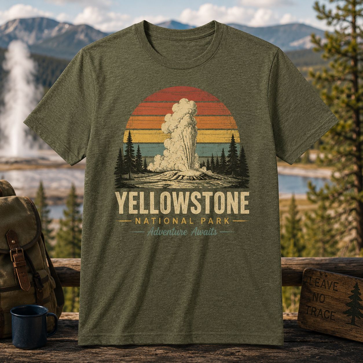 Yellowstone National Park Adventure Awaits Retro Sunset Unisex T-Shirt