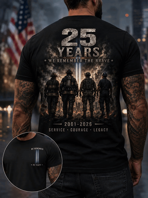 25 Years Never Forget Soldiers Skyline T-Shirt September 11 Clothes Gift For 9-11 Survivors
