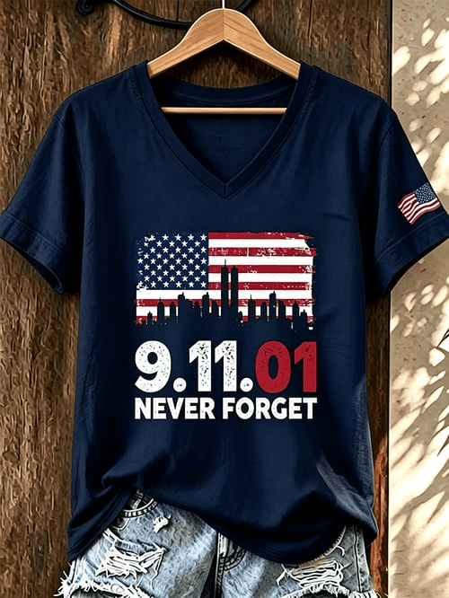 25th Anniversary 9-11 V-Neck Shirt We Will Never Forget Shirt Useful Gifts For Husband