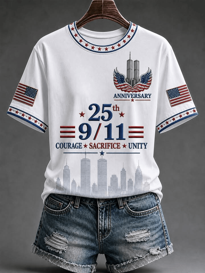 25th Anniversary 911 Courage Sacrifice Unity T-Shirt Twin Towers Shirt Gift Ideas For Mom
