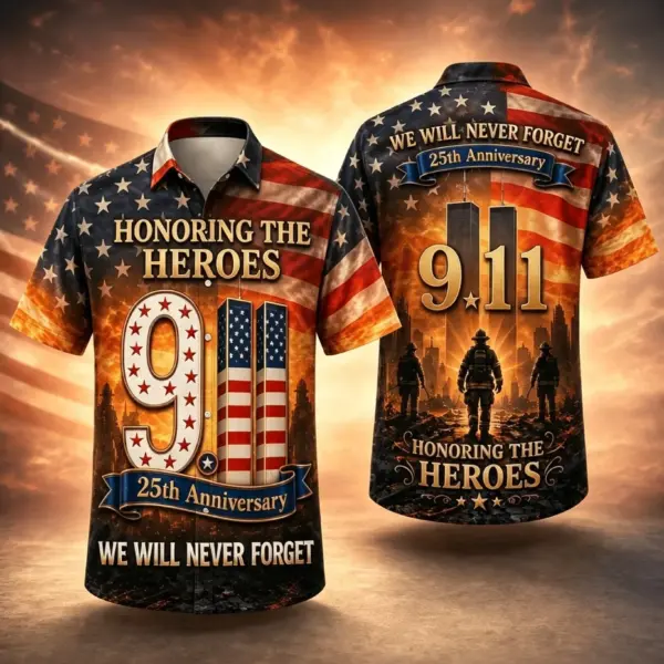 911 25th Anniversary Never Forget Hawaiian Shirt Patriotic 911 Apparel
