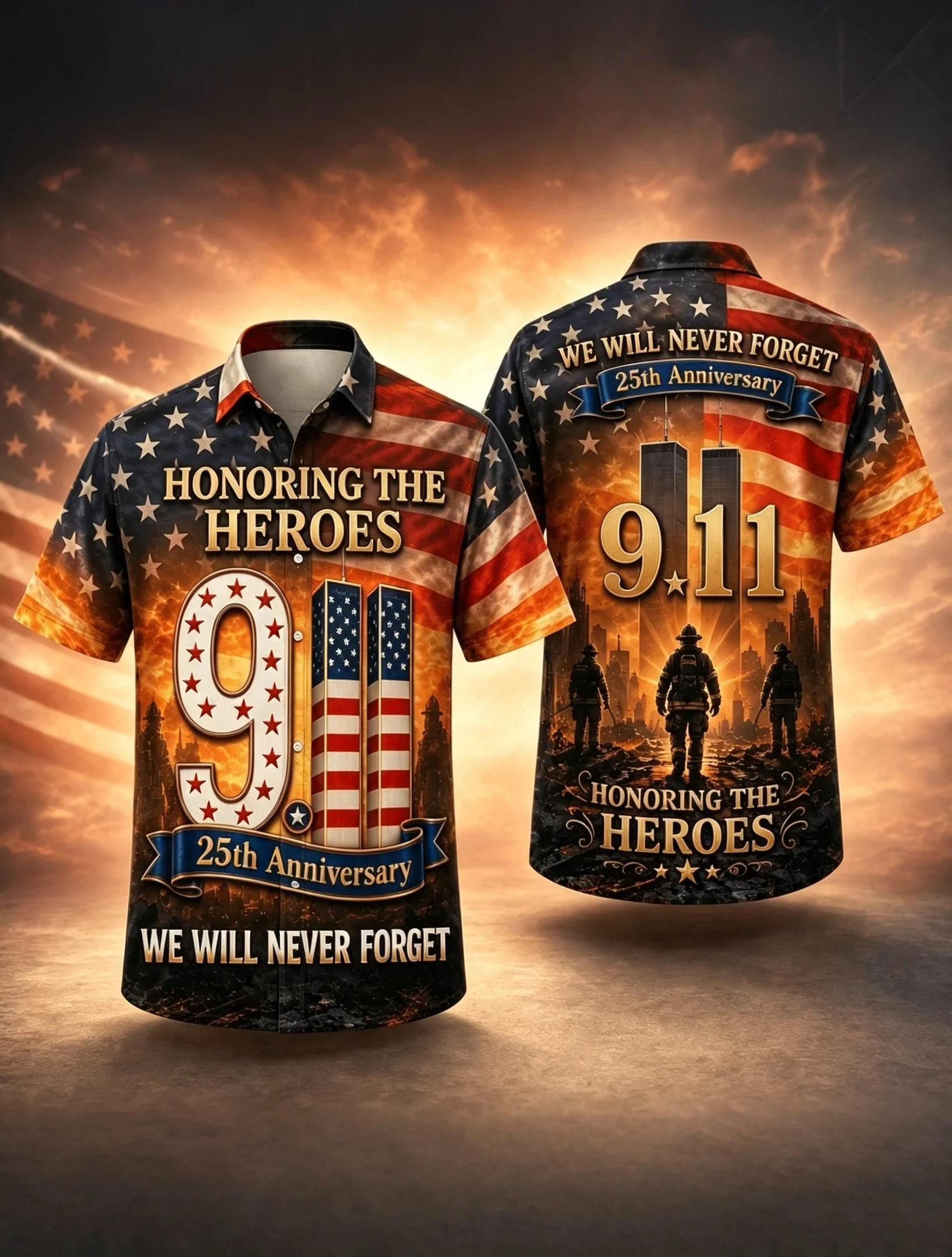 911 25th Anniversary Never Forget Hawaiian Shirt Patriotic 911 Apparel