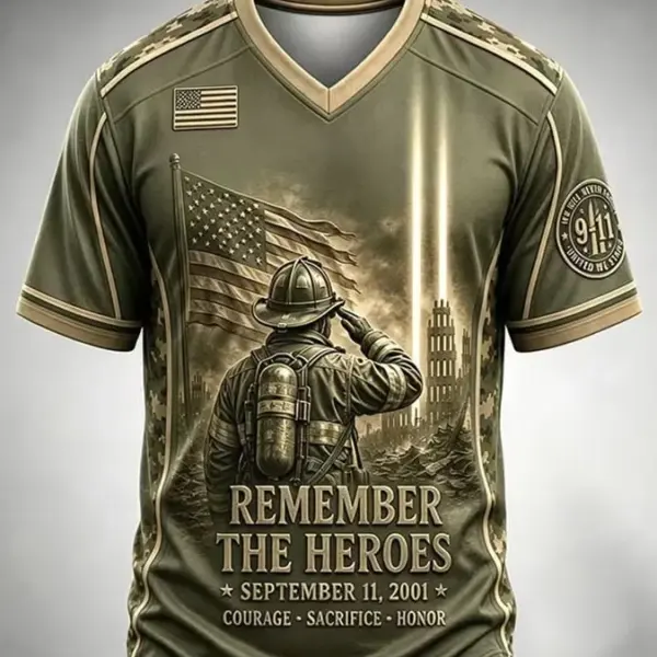 911 25th Anniversary Never Forget Patriotic V-Neck Shirt Remember The Heroes Shirt