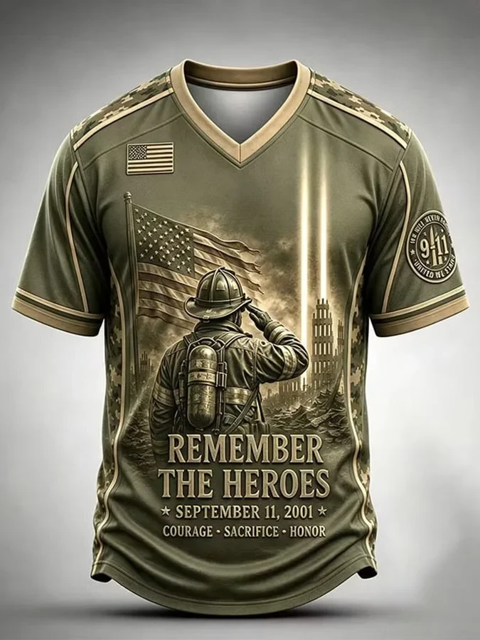 911 25th Anniversary Never Forget Patriotic V-Neck Shirt Remember The Heroes Shirt