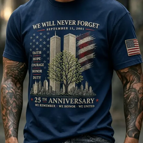 911 25th Anniversary Never Forget T-Shirt 911 Apparel Patriotic Gift Ideas