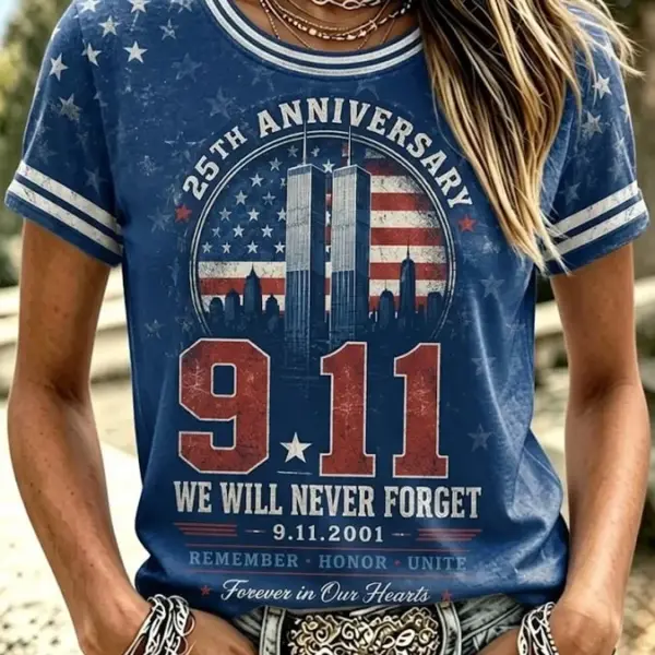 911 25th Anniversary Never Forget T-Shirt 911 Memorial Clothing Gift For Her