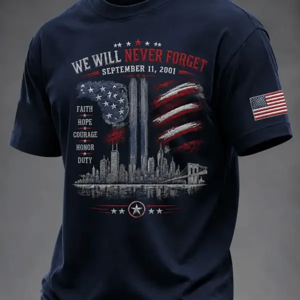 911 25th Anniversary Never Forget T-Shirt American Flag Apparel 911 Gift
