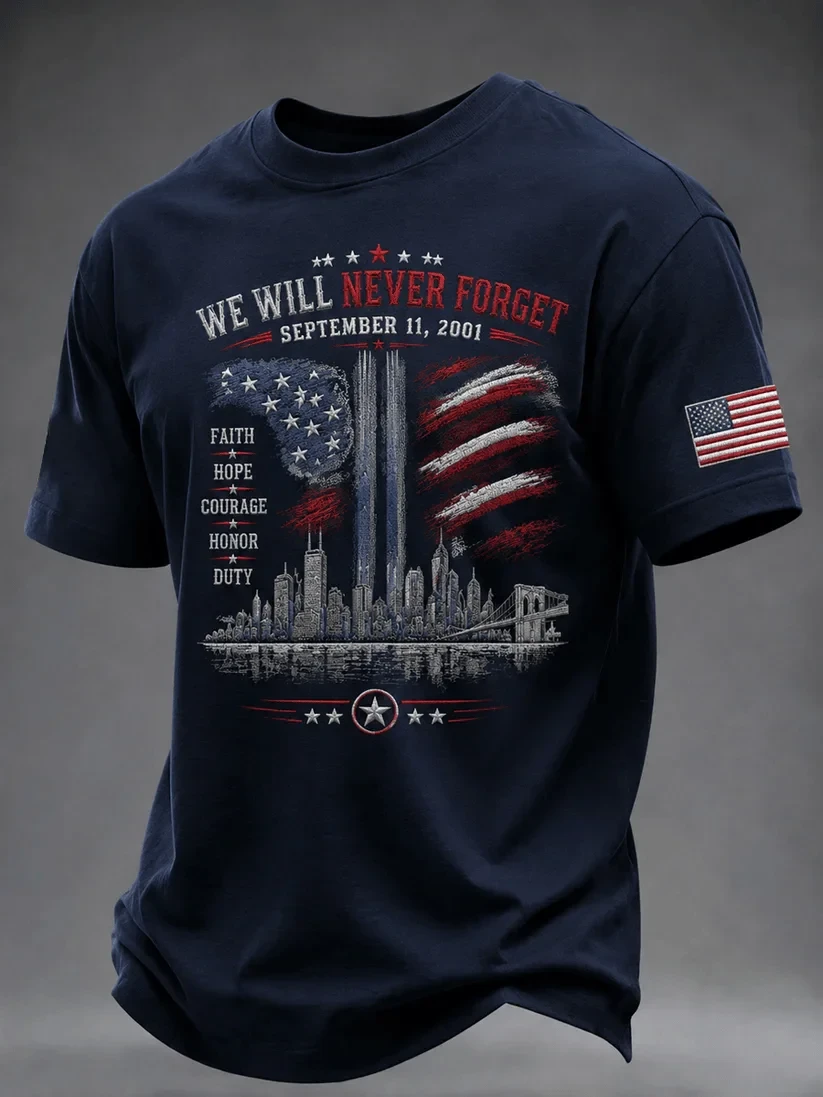 911 25th Anniversary Never Forget T-Shirt American Flag Apparel 911 Gift