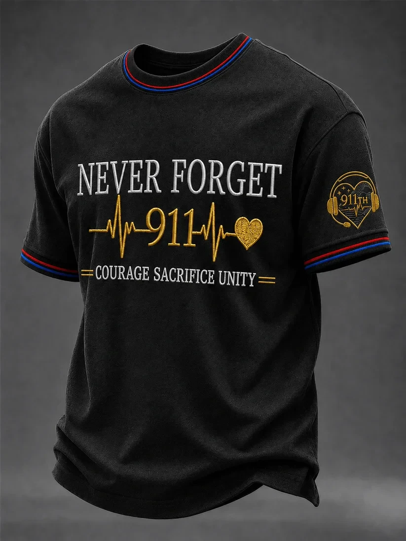 911 25th Anniversary Never Forget T-Shirt Heart Beat Art 911 Memorial Tee