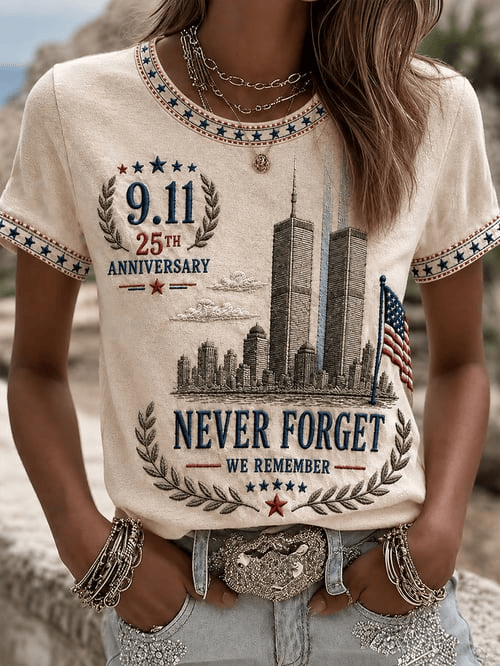 911 25th Anniversary Never Forget T-Shirt US American Flag Twin Towers Shirt Gift