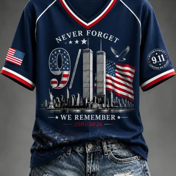 911 25th Anniversary Never Forget V-Neck Shirt 2001 2026 Shirt Tribute Gifts