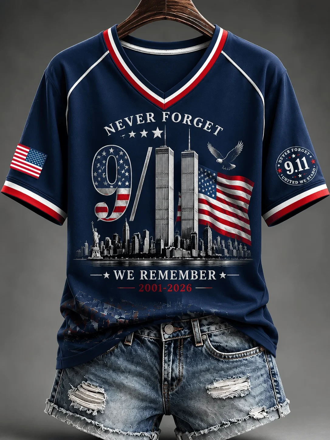 911 25th Anniversary Never Forget V-Neck Shirt 2001 2026 Shirt Tribute Gifts