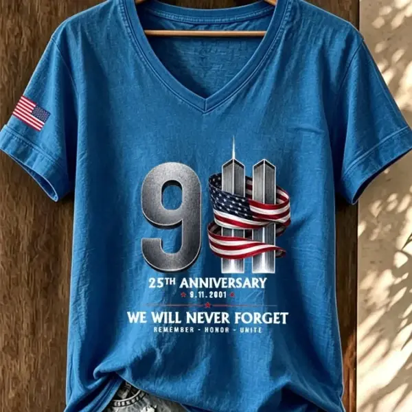 911 25th Anniversary Never Forget V-Neck Shirt 9 11 Clothing Present For Wife
