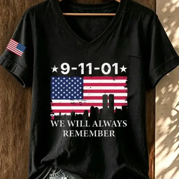 911 25th Anniversary Never Forget V-Neck Shirt 911 Clothing Patriotic Gift Ideas